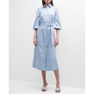 MISOOK Puff Sleeve Belted Button Up Midi Shirt Dress Blue Sz XL NWT